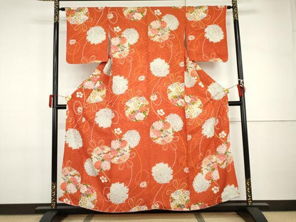 平和屋着物●アンティーク　大正ロマン　花丸文　金彩　正絹　逸品　AABI2495cs