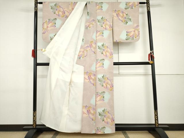 平和屋着物●上質な小紋　地紙花文　鬼しぼ縮緬　正絹　逸品　AABI2499cs