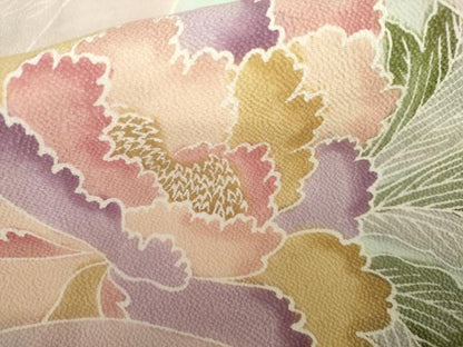 平和屋着物●上質な小紋　地紙花文　鬼しぼ縮緬　正絹　逸品　AABI2499cs