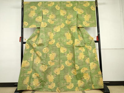 平和屋着物●上質な紬　草花文　正絹　逸品　未使用　AABI2502cs
