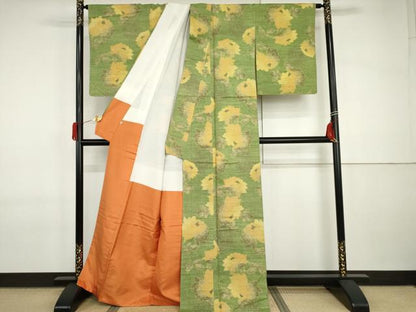 平和屋着物●上質な紬　草花文　正絹　逸品　未使用　AABI2502cs