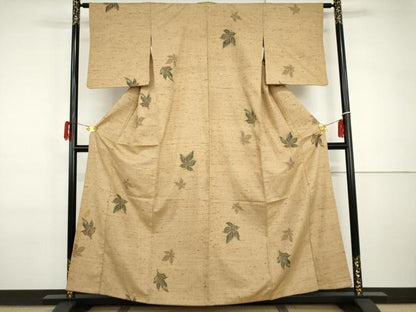 平和屋着物●ぜんまい紬　舞葉文　正絹　逸品　AABI2503cs