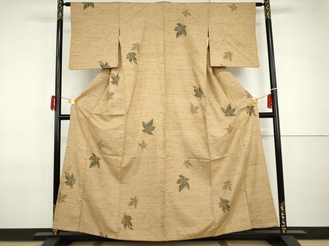 平和屋着物●ぜんまい紬　舞葉文　正絹　逸品　AABI2503cs