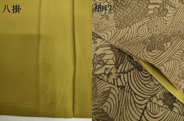 平和屋着物●上質な小紋　紬地　型染め　扇面流水花文　正絹　逸品　AABI2504cs