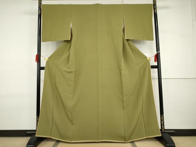 平和屋着物●上質な色無地　青丹色　正絹　逸品　AABI2505cs