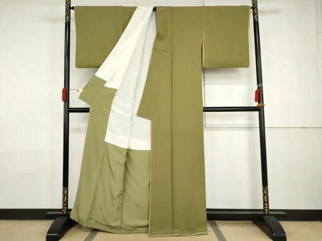 平和屋着物●上質な色無地　青丹色　正絹　逸品　AABI2505cs