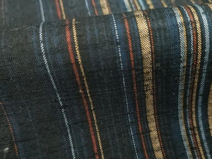 平和屋着物●上質な紬　縞　黒地　正絹　逸品　AABI2507cs