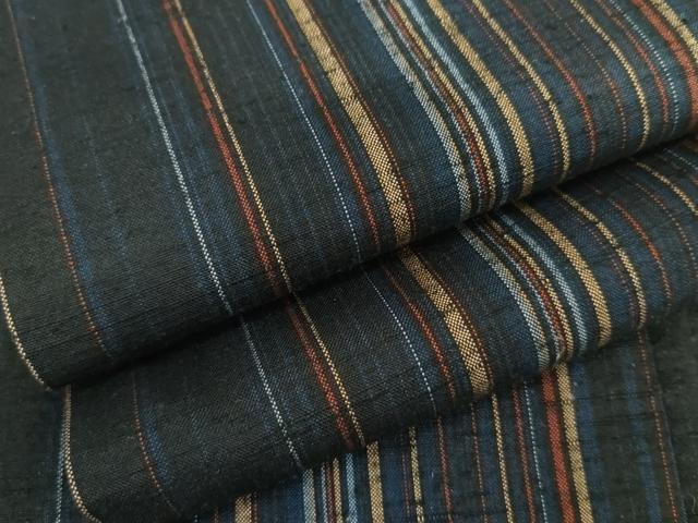 平和屋着物●上質な紬　縞　黒地　正絹　逸品　AABI2507cs