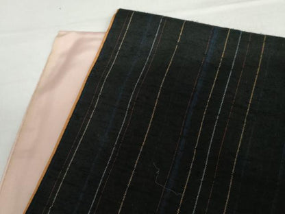 平和屋着物●上質な紬　縞　黒地　正絹　逸品　AABI2507cs
