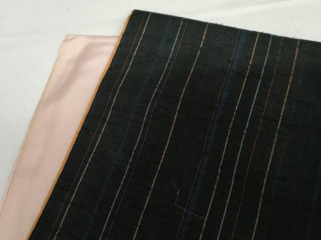 平和屋着物●上質な紬　縞　黒地　正絹　逸品　AABI2507cs