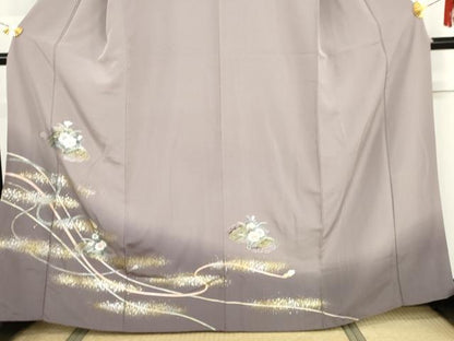 平和屋着物●訪問着　草花文　暈し染め　金銀彩　正絹　逸品　AABI2510cs