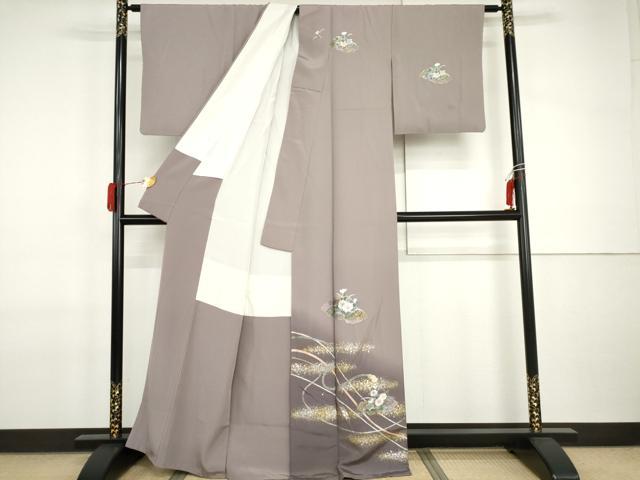 平和屋着物●訪問着　草花文　暈し染め　金銀彩　正絹　逸品　AABI2510cs