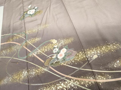 平和屋着物●訪問着　草花文　暈し染め　金銀彩　正絹　逸品　AABI2510cs