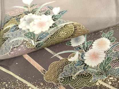 平和屋着物●訪問着　草花文　暈し染め　金銀彩　正絹　逸品　AABI2510cs