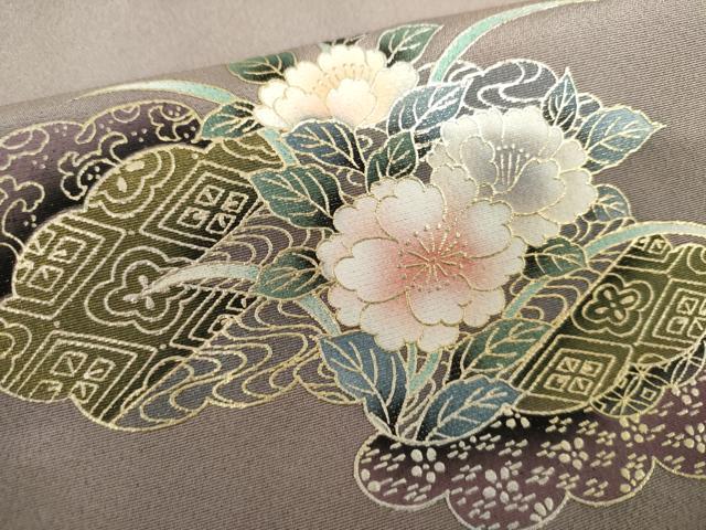 平和屋着物●訪問着　草花文　暈し染め　金銀彩　正絹　逸品　AABI2510cs