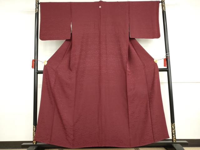 平和屋着物●上質な色無地　柴地紋　濃紅色　正絹　逸品　AABI2512cs