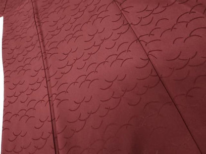 平和屋着物●上質な色無地　柴地紋　濃紅色　正絹　逸品　AABI2512cs