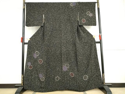 平和屋着物●訪問着　蒔糊散らし　雪輪重ね　黒地　正絹　逸品　AABI2515cs