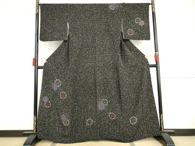 平和屋着物●訪問着　蒔糊散らし　雪輪重ね　黒地　正絹　逸品　AABI2515cs