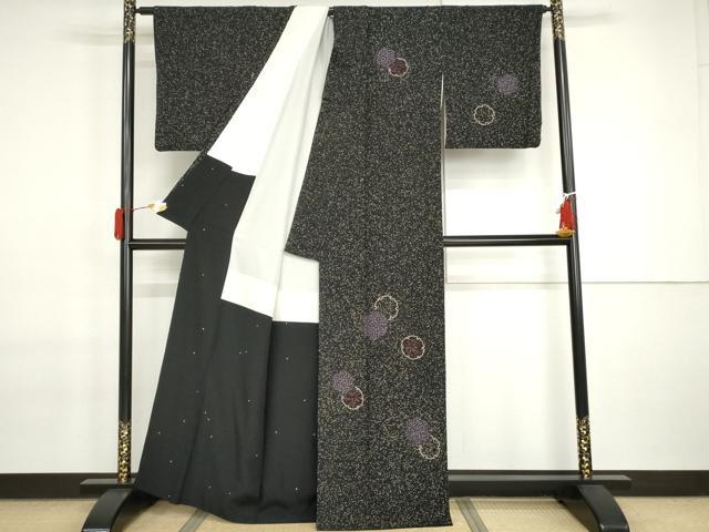 平和屋着物●訪問着　蒔糊散らし　雪輪重ね　黒地　正絹　逸品　AABI2515cs