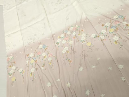 平和屋着物●長襦袢　無双仕立て　枝垂れ桜　暈し染め　金彩　正絹　逸品　AABI2516cs