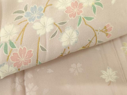 平和屋着物●長襦袢　無双仕立て　枝垂れ桜　暈し染め　金彩　正絹　逸品　AABI2516cs