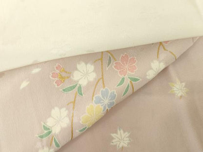 平和屋着物●長襦袢　無双仕立て　枝垂れ桜　暈し染め　金彩　正絹　逸品　AABI2516cs