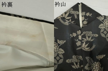 平和屋着物●本場大島紬　染大島　笹竹花丸文　黒地　正絹　逸品　AABI2518cs