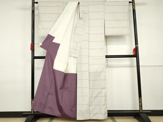 平和屋着物●本場大島紬　白大島　一元絣　横段文　正絹　逸品　AABI2520cs
