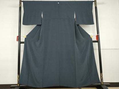 平和屋着物●上質な色無地　濃藍色　正絹　逸品　AABI2522cs