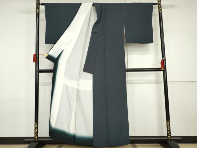 平和屋着物●上質な色無地　濃藍色　正絹　逸品　AABI2522cs