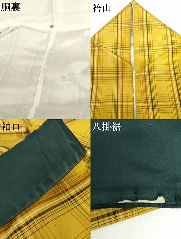 平和屋着物●本場黄八丈　紬　平織　格子　正絹　逸品　AABI2523cs