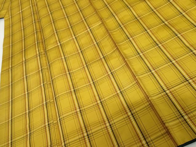 平和屋着物●本場黄八丈　紬　平織　格子　正絹　逸品　AABI2523cs