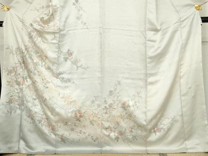 平和屋着物●訪問着　総刺繍　翠山刺繍　枝花文　暈し染め　ロング丈　正絹　逸品　AABI2524cs