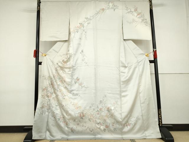 平和屋着物●訪問着　総刺繍　翠山刺繍　枝花文　暈し染め　ロング丈　正絹　逸品　AABI2524cs