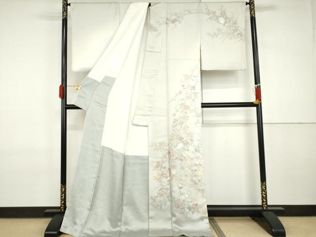 平和屋着物●訪問着　総刺繍　翠山刺繍　枝花文　暈し染め　ロング丈　正絹　逸品　AABI2524cs