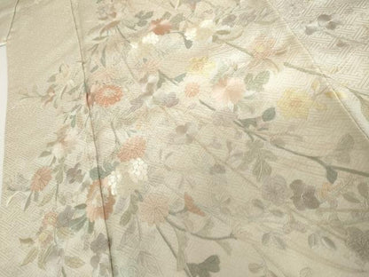 平和屋着物●訪問着　総刺繍　翠山刺繍　枝花文　暈し染め　ロング丈　正絹　逸品　AABI2524cs