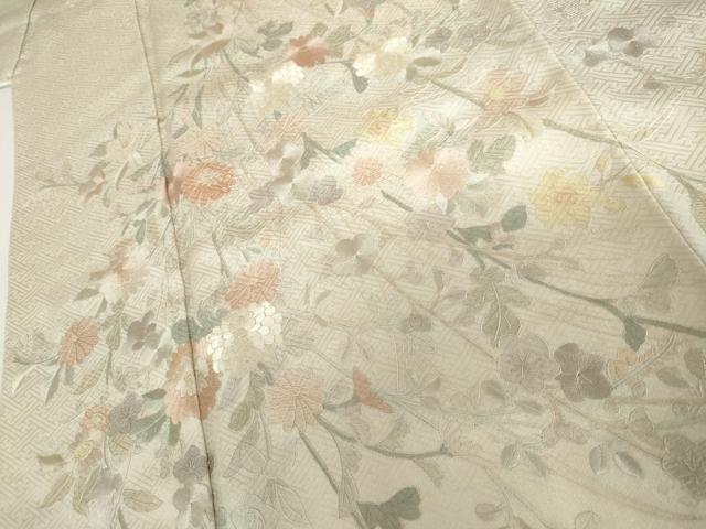 平和屋着物●訪問着　総刺繍　翠山刺繍　枝花文　暈し染め　ロング丈　正絹　逸品　AABI2524cs