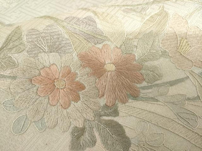 平和屋着物●訪問着　総刺繍　翠山刺繍　枝花文　暈し染め　ロング丈　正絹　逸品　AABI2524cs