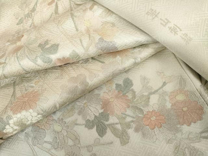 平和屋着物●訪問着　総刺繍　翠山刺繍　枝花文　暈し染め　ロング丈　正絹　逸品　AABI2524cs