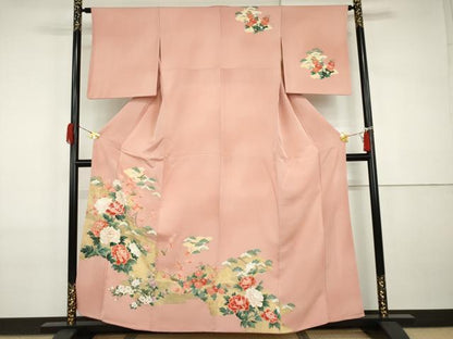 平和屋着物●訪問着　友禅　梅松花文　金彩　正絹　逸品　AABI2525cs