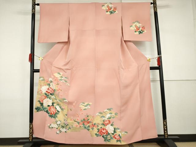 平和屋着物●訪問着　友禅　梅松花文　金彩　正絹　逸品　AABI2525cs