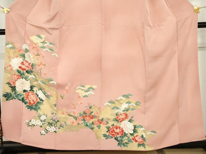 平和屋着物●訪問着　友禅　梅松花文　金彩　正絹　逸品　AABI2525cs