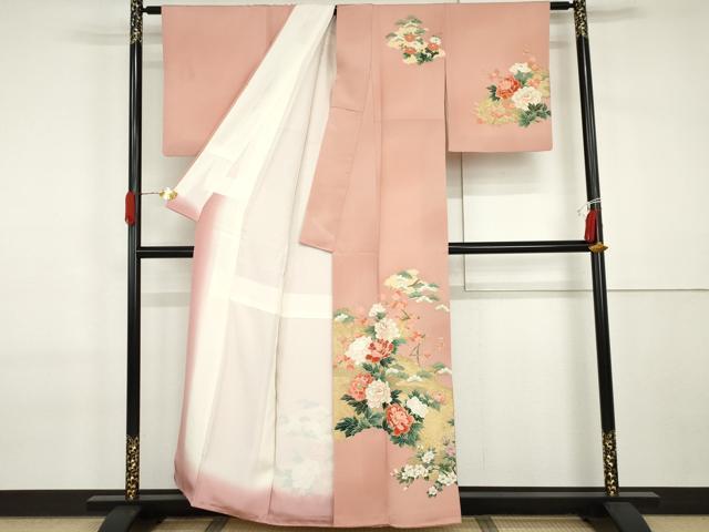 平和屋着物●訪問着　友禅　梅松花文　金彩　正絹　逸品　AABI2525cs