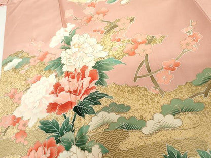 平和屋着物●訪問着　友禅　梅松花文　金彩　正絹　逸品　AABI2525cs