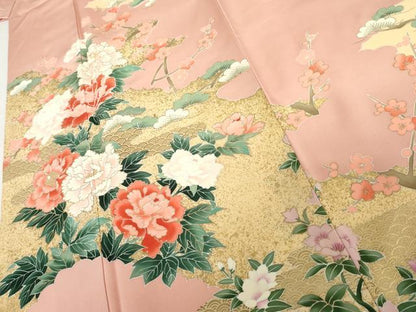 平和屋着物●訪問着　友禅　梅松花文　金彩　正絹　逸品　AABI2525cs