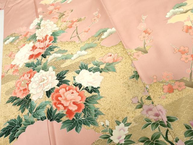平和屋着物●訪問着　友禅　梅松花文　金彩　正絹　逸品　AABI2525cs