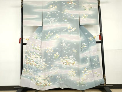 平和屋着物●京友禅作家　関谷泰三　訪問着　松竹梅風景文　暈し染め　正絹　逸品　AABI2527cs