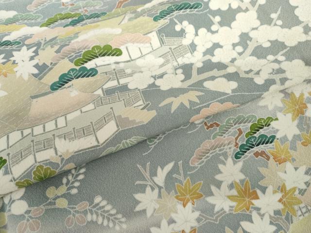 平和屋着物●京友禅作家　関谷泰三　訪問着　松竹梅風景文　暈し染め　正絹　逸品　AABI2527cs
