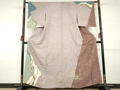 平和屋着物●創業130年　江戸染繍友禅　大彦　訪問着　刺繍　花鳥舞蝶文　金糸　正絹　逸品　AABI2530cs